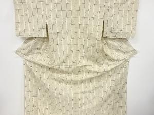 アンティーク　格子に十字絣織り出し手織り節紬単衣着物